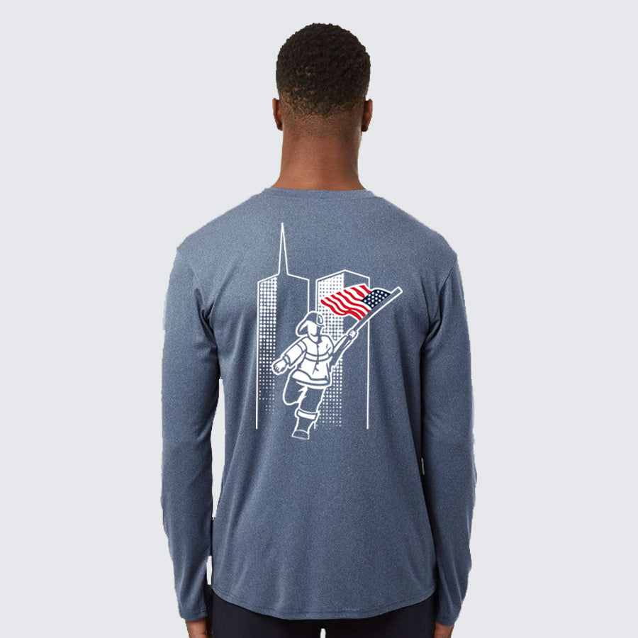 T2T Twin Towers Long Sleeve Performance Tee (Heather Navy)